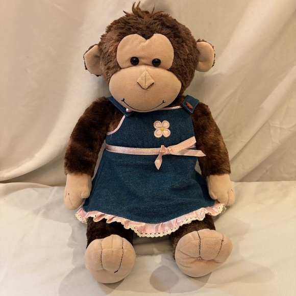Build A Bear 2012 Smiley Monkey 18Brown Plush Retired BABW Jean/Pink Dress